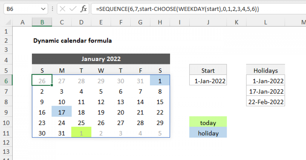 Dynamic Calendar Formula Excel Formula Exceljet